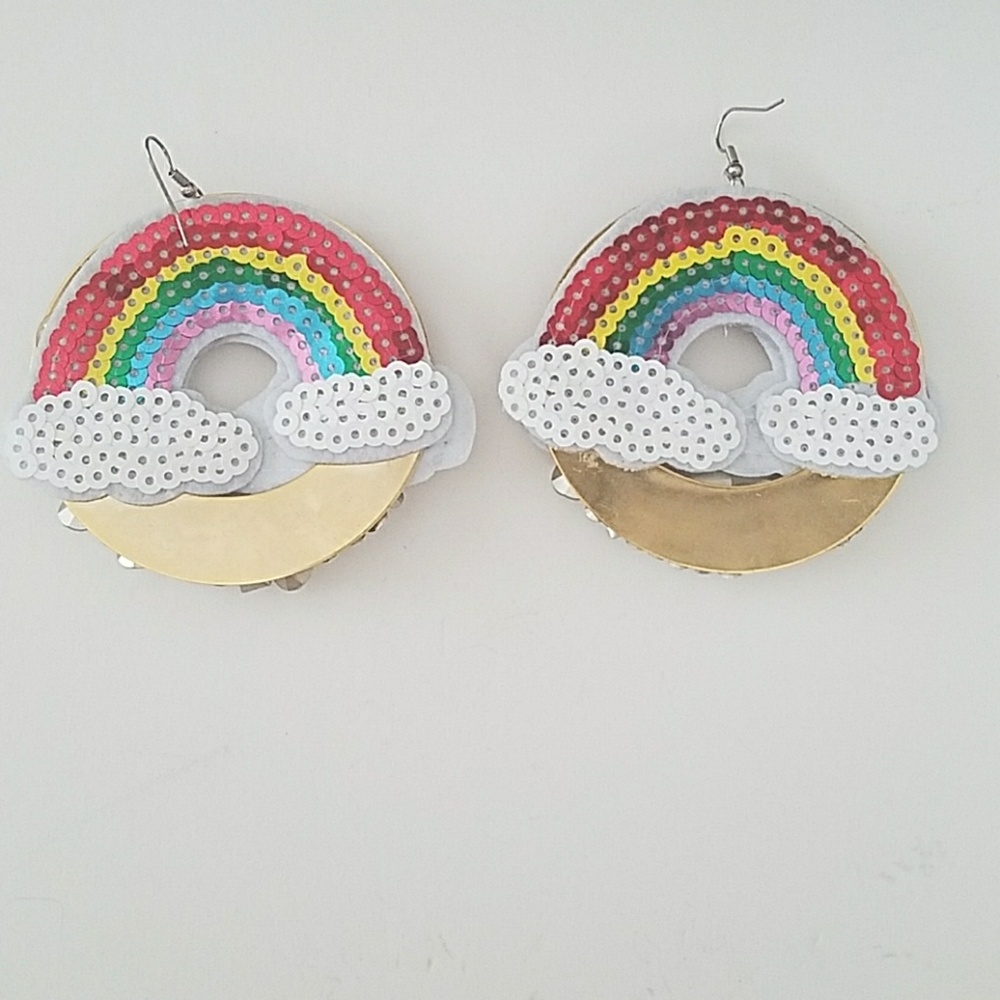 Sequin Rhinestone Rainbow Earrings - image 5